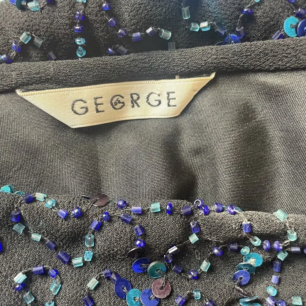 Y2K 00s George Size 12 Cowl Sequin Dress Green Black Festive Xmas - Picture 11 of 13